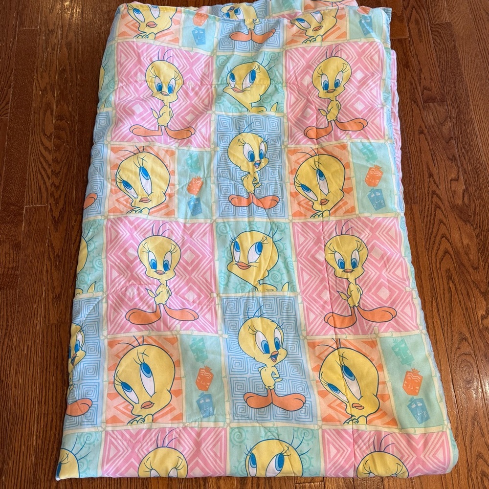 Y2K Looney Tunes TWEETY BIRD Twin Comforter Blanket 2000 Warner Brothers 58wx84L